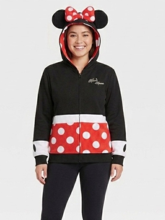 Disney Other - Disney Parks Minnie Mouse Cosplay Zip Up Hoodie Ears Bow XL